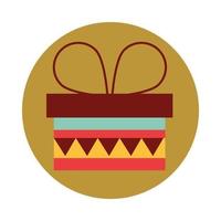 Caja de regalo envuelta celebración sorpresa bloque de fiesta e icono plano vector