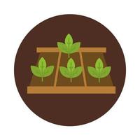 agricultura y cultivo de plantas que crecen bloque de cama e icono plano vector