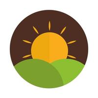 landscape mountains sun nature block and flat icon vector