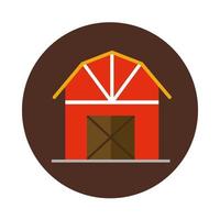 La agricultura y la agricultura bloque de granero de madera e icono plano vector