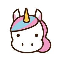 cute little unicorn kawaii animal line and fill style vector