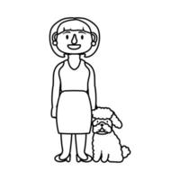 old woman with dog pet line style icon vector