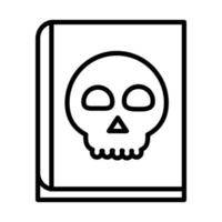 Feliz halloween libro de hechizos con calavera truco o trato celebración de fiestas diseño de icono lineal vector