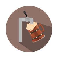 oktoberfest festival wooden beer mug is filled with dispenser celebration german traditional block and flat icon vector