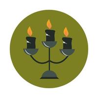 Candelabro con velas encendidas, adorno de decoración, icono de bloque y plano vector