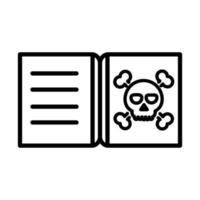 Feliz halloween libro de hechizos con calavera truco o trato celebración de fiestas diseño de icono lineal vector