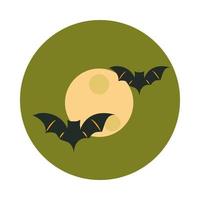 happy halloween night moon and bats trick or treat party celebration flat and block icon vector
