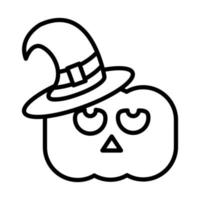 Feliz calabaza de Halloween con hat trick or treat celebración de fiestas diseño de icono lineal vector
