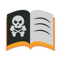 Feliz halloween libro de hechizos con calavera truco o trato celebración de fiestas diseño de icono plano vector