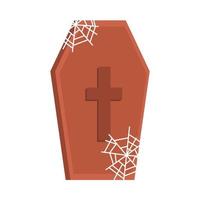 happy halloween wooden coffin cobweb trick or treat party celebration flat icon design