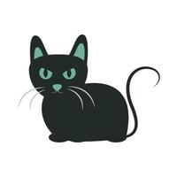 black cat with eyes and ears green animal cartoon flat icon design