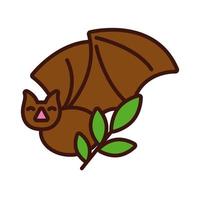 murciélago con hojas de línea e icono de estilo de relleno vector