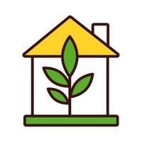 house with leaves line and fill style icon vector