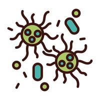 línea de partículas de virus covid19 y estilo de relleno vector