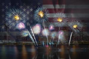 Festive beautiful colorful fireworks display photo