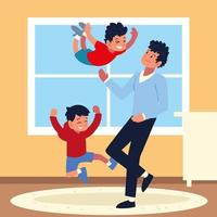 father and kids at home vector