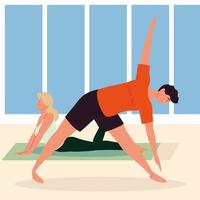 couple doing yoga vector