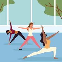 mujeres diferentes posturas de yoga vector