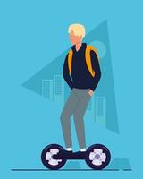 man on electric hoverboard vector