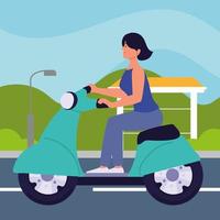 woman on motorbike scooter vector