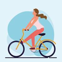 mujer divertida montando bicicleta vector