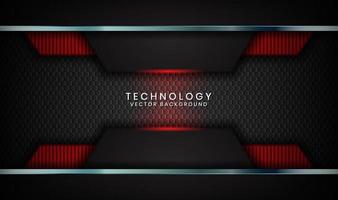 Abstract 3D black techno background overlap layers on dark space with red light effect decoration. Modern graphic design template elements for poster, flyer, cover, brochure, landing page, or banner vector