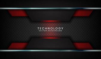 Abstract 3D black techno background overlap layers on dark space with red light effect decoration. Modern graphic design template elements for poster, flyer, cover, brochure, landing page, or banner vector