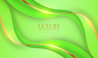 Abstract 3D green luxury background overlap layer on bright space with golden waves metallic decoration. Modern graphic design template elements for flyer, card, cover, brochure, or landing page vector