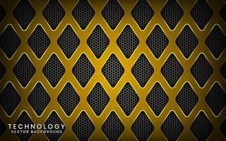 Abstract 3D yellow technology background with shiny effect. Overlap layers on dark space with textured metallic rhomb patterns. Graphic design template elements for poster, flyer, brochure, or banner vector