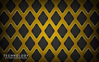 Abstract 3D yellow technology background with shiny effect. Overlap layers on dark space with textured metallic rhomb patterns. Graphic design template elements for poster, flyer, brochure, or banner vector