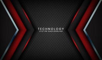 Abstract 3D black techno background overlap layers on dark space with red light effect decoration. Modern graphic design template elements for poster, flyer, cover, brochure, landing page, or banner