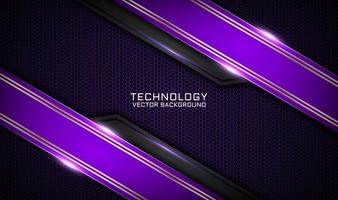 Abstract 3D purple techno background overlap layers on dark space with white light effect decoration. Modern graphic design template elements for flyer, card, cover, brochure, or landing page vector