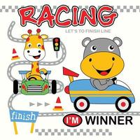 animals car racing funny animal cartoon vector