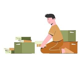 Man tidying books into boxes vector