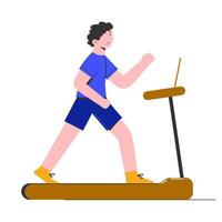 Young man running on a professional treadmill vector