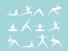 silhouette people practicing yoga vector