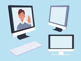 man on screen computer set vector