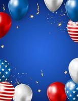 Abstract Empty USA Holiday Party Background with Balloons in Colour of American Flag. Can be used as Poster, Greeting Card. Vector Illustration