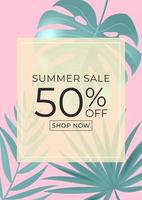 Summer sale poster. Natural Background with Tropical Palm and Monstera Leaves. Vector Illustration