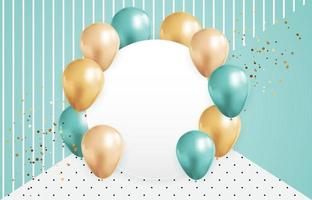 Abstract Background with Realistic Balloons, frame, confetti. Vector Illustration