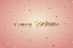 Happy Birthday congratulations banner design with Confetti and Glossy Glitter Ribbon for Party Holiday Background. Vector Illustration