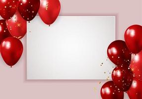 Happy Party Birthday Background with Realistic Red Balloons and Frame. Vector Illustration