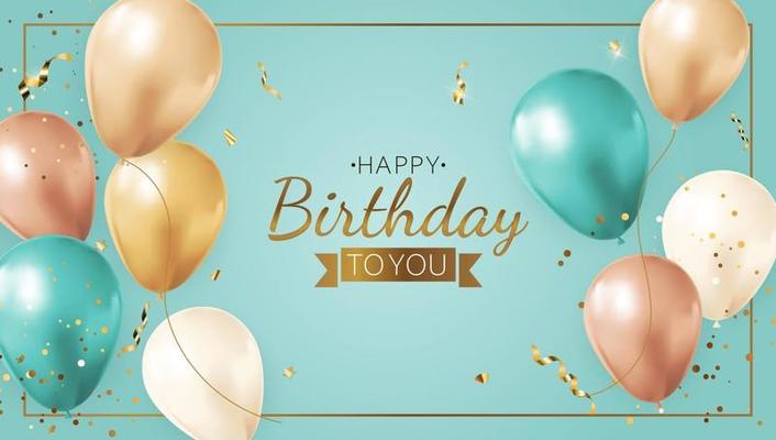 Happy Party Birthday Background with Realistic Balloons, frame and confetti. Vector Illustration