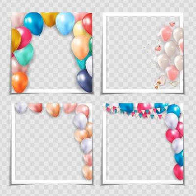 Party Holiday Photo Frame Template Collection set on transparent bqackground for post in Social Network. Vector Illustration