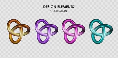 Collection set of realistic 3d render metallic color gradient geometric shapes objects elements for design isolated on transparent background. Vector illustration EPS10