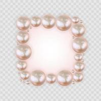 Glossy abstract background with realistic pearls and white paper template. Vector Illustration