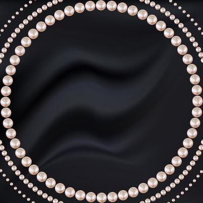 Abstract circle frame of pink pearls on silk black background. Vector Illustration