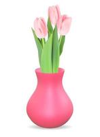 Realistic 3d Vase with Tulips Flower. Vector Illustration
