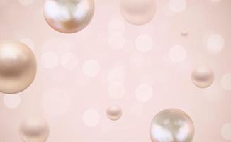 Glossy abstract bokeh lights background with realistic pearls. Vector Illustration