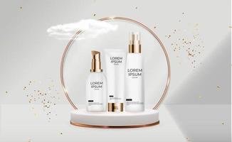 3D Realistic Cream Bottle set. Design Template of Fashion Cosmetics Product for Ads, flyer or Magazine Background. Vector Illustration